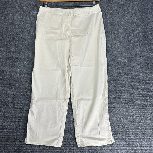 J Jill Pants Womens 12 Cream Cotton Stretch Straight Leg Crop Zip Fly Pockets - Picture 1 of 7